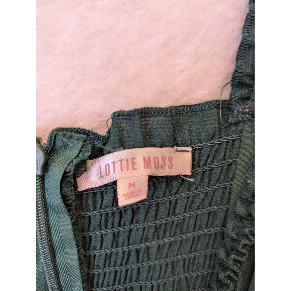Lottie Moss‎ Mini Dress Women's Medium Green Ruffle Hem Smocked Back Tie Front - Picture 7 of 10